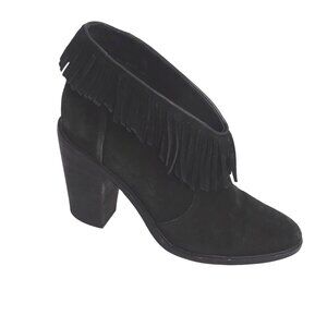 Joie Black Suede Fringe Ankle Boots Block Heel Women Size 39.5 8.5 Slip On